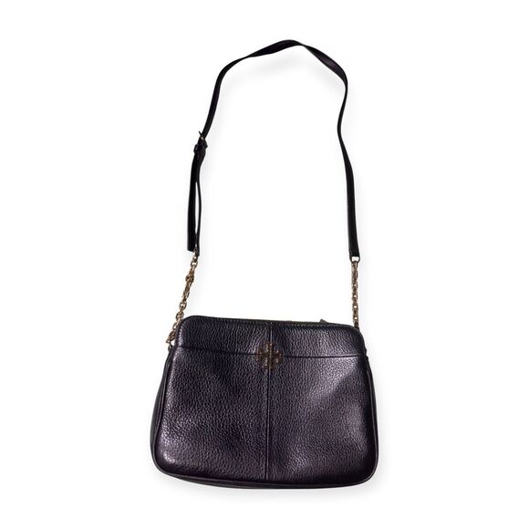 Tory Burch Pebbled Leather Black Crossbody Ivy w/ Gold Chain Accents - Picture 1 of 8